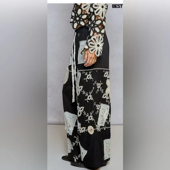 POL BLCK CRAZY ABOUT YOU PATCHWORK BOTTOMS Patterned Patchwork Women's Pants - Picture 2 of 8